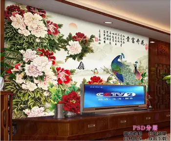 özel duvar Kağıdı duvarlar için rulo Çin tarzı şakayık çiçek kuş tavuskuşu ev dekor odası 3d fotoğraf duvar kağıdı duvar