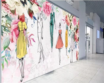 beibehang Özel duvar 3d duvar kağıdı suluboya çiçek güzellik retro kişilik moda güzellik giyim mağazası 3d duvar kağıdı duvar resimleri