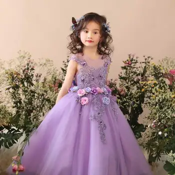 Bebek Kız Ilk doğum günü partisi elbisesi Çok Renkli Çocuklar Tutu balo elbisesi Lüks Pullu Abiye Resmi Elbise Çocuk Vestido