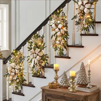 Noel Çelenk Noel Ön Kapı Pencere Merdiven Çelenkler 16 inç Merdiven Swag Trim Noel Tatil Dekorasyon