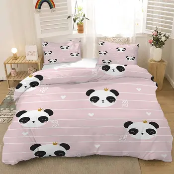 MUSOLEI Pembe Panda çocuk yatağı Seti Kızlar,3D Hayvan Nevresim Setleri Güzel Şerit Nevresim, Fermuar, Yastık Kılıfı ile