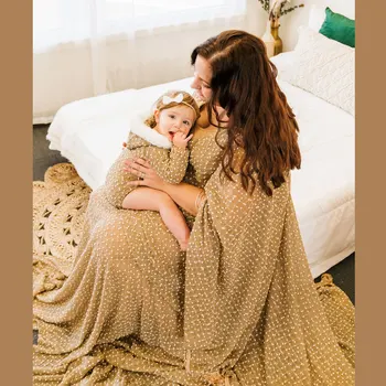 Maxi Uzun Nokta Süper Püsküllü hamile Fotoğrafçılığı Elbise Boho Kıyafeti Gebelik Fotoğraf Çekimi Prop Kadın Giysileri Parti Kostüm