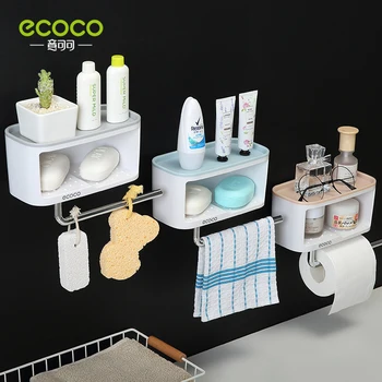 ECOCO Banyo Raf Duvara Monte Tuvalet Sabunluk Banyo Duş Seti Şampuan Tutucu Havlu Bar Yumruk Ücretsiz Askı Aksesuarları Sepeti