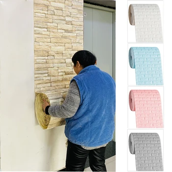 0.5 / 1M 3D Kendinden Yapışkanlı Su Geçirmez Taklit Tuğla Duvar Sticker DIY Duvar Kağıdı Çocuk Odası Yatak Odası Mutfak Ev Dekorasyon