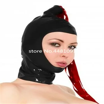 El yapımı Lateks Maske Fetiş Cosplay Lastik Başlık Kuyrukları ile Geri Zip Parti Bodysuits Giymek Custom Made