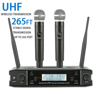 Profesyonel UHF Kablosuz Mikrofon Sistemi 2 Kanal El Karaoke Mikrofon Kayıt Stüdyosu Parti Performansları Toplantı