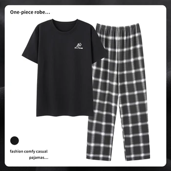 Yaz Yeni Artı Boyutu Pijama Erkekler İçin Rahat Modal Baskı Pijama Setleri Bahar Kısa Kollu Pijama Elastik Çizgili Ev Takım Elbise Pijama