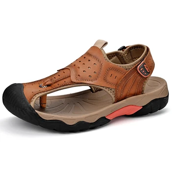 Erkek Sandalet El Yapımı deri ayakkabı Erkek Açık Sandalias Kaymaz Erkekler Yaz Nefes Hafif Çabuk Kuruyan plaj ayakkabısı