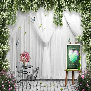 Özel 3D Fotoğraf Duvar Kağıdı Avrupa Tarzı İpek Beyaz Çiçek Gül Çiçek Düğün Fotoğrafçılığı Arka Plan Dekor duvar resmi Duvar Kağıdı