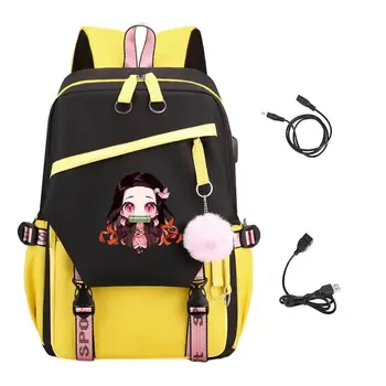 DemonSlayer Sırt Çantası Japonya Anime Sırt Çantası kızın Schoolbag USB şarj portu İle Laptop Sırt Çantası Büyük Kapasiteli Sırt Çantası