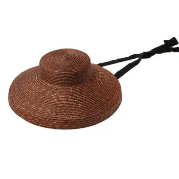 Yeni Moda Zarif Geniş Ağız güneş şapkaları Kadınlar için Seyahat Derby yazlık şapkalar Lace Up Düz Üst Cloche Hasır Şapkalar Disket plaj şapkası