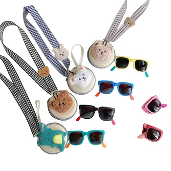 Sevimli Bebek Katlanır Güneş Gözlüğü Karikatür saklama kutusu Yaz Çocuk güneş gözlüğü Anti UV Açık Plaj Çocuk Gözlük UV400