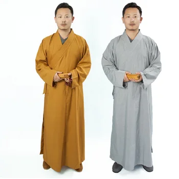Budist Elbise Erkek Kadın Rop Budizm Uzun Giyim Keşiş Sarı Gri