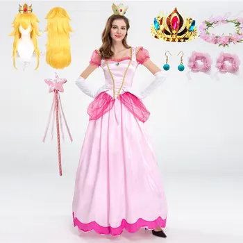 Prenses Şeftali Yetişkin Cosplay Kostüm Kadınlar Fantasia Elbise Parti Balo Cadılar Bayramı Giyim Giyinmek Disney Anna Elsa Mermaid Önlük