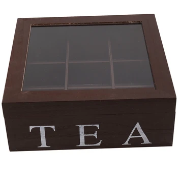 Ahşap 9 İzgaralar Çay Kutusu çay poşetleri Konteyner saklama kutusu Kare Hediye Kutusu Kasa Şeffaf Üst Kapak Takı saklama kutusu