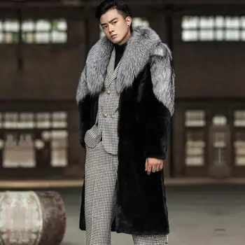 Erkek Kürk Ceket Vizon Kürk Tüm Vizon Ceket Kış Sıcak Uzun Rüzgarlık Moda Rahat Artı Boyutu