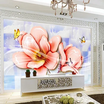 Özel 3D Papel De Parede Zarif Yeşim Oyma İpek Manolya Çiçek TV Arka Plan Duvar Dekoratif Boyama Duvar Kağıdı Odası