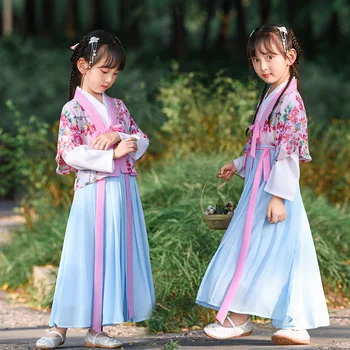 Çin Geleneksel Tang Takım Elbise Hanfu Elbise Kız Çin Ulusal Kostüm Peri DressBabyTang Takım Elbise Çocuklar Halk Gösterisi dans kostümü