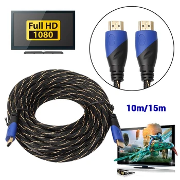 10m / 15m Uzun HDMI uyumlu 1.4 Kablo AV 1080P HD 3D Altın Kaplama Bağlantı Yeni Örgülü Erkek kablolar PS3 Xbox HDTV