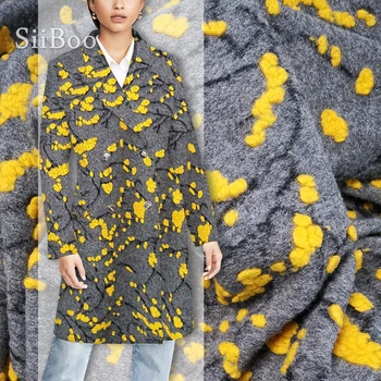 Kış Yeni moda Amerikan tarzı gri sarı çiçek jakarlı kaşmir yün kumaş ceket elbise SP3853 Ücretsiz kargo
