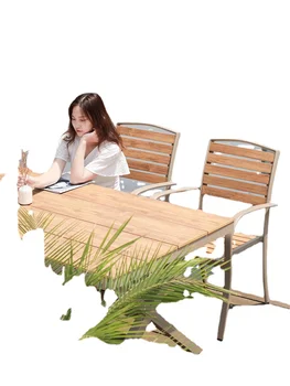 Açık masa ve sandalyeler, bahçe antiseptik ahşap, açık bahçe, Çin tarzı dış masa, balkon WPC eğlence masası