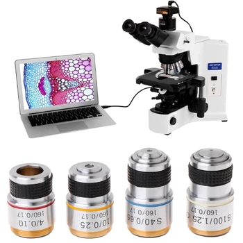 Mikroskop Adaptörü 4X 10X 40X 100X Biyolojik Mikroskop için Renksiz Objektif Objektif Mikroskop Parçaları