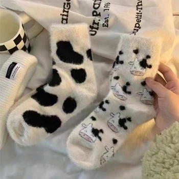 Kış Süt İnek Çorap Kadın Kawaii Kalınlaşmak Kaşmir Orta Tüp Çorap Tatlı Kızlar Yumuşak Sıcak Kore Dış Giyim Kat Aşınma Çorap