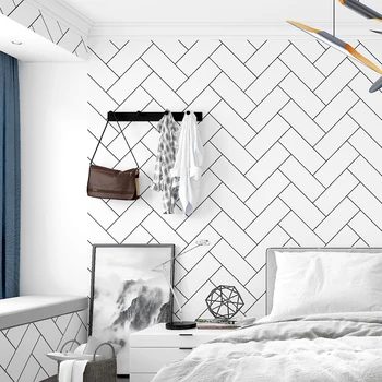 Iskandinav Tv Arka Plan Siyah Ve Beyaz Kafes Duvar Kağıdı Geometri Yatak Odası Oturma Odası Modern Moda Beyaz Tuğla Kiremit duvar kağıdı