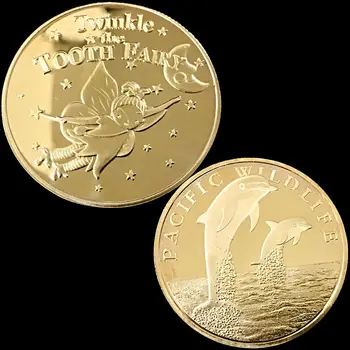Çocuk Oyuncakları hatıra paraları Karikatür Diş Peri Yunus Metal altın madalyonlar Diş Değiştirme Koleksiyon Ev Dekor El Sanatları Hediye