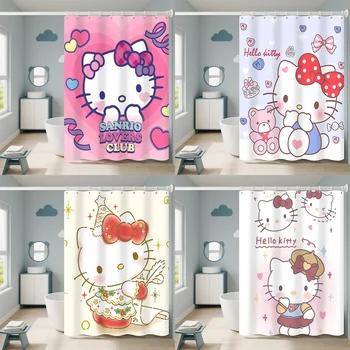 Sanrios Hello Kitty Kawaii Karikatür Duş Perdeleri Banyo Perdesi Su Geçirmez Kanca ile Anime Ev Dekor