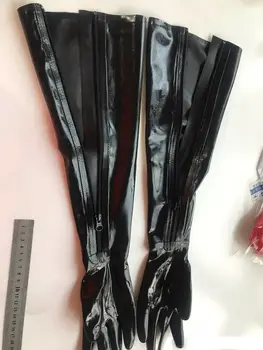 Siyah Lateks Kauçuk Gummi Opera Uzun zip eldiven lateks uzun eldiven zip cosplay