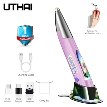 UTHAI 2021 Yeni Ürün Patlayıcı Şarj Edilebilir Fare Fare Kalem 2.4 G Kablosuz Kalem Fare Kişiselleştirilmiş Yaratıcı Dikey Kalem Fare
