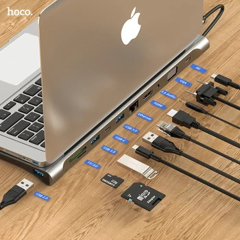 HOCO USB C HUB Tipi C İçin Macbook Hava USB C Tipi C HUB HDMI uyumlu VGA RJ45 Çoklu Bağlantı Noktaları USB 3.0 USBC Tip-c HUB PD Güç