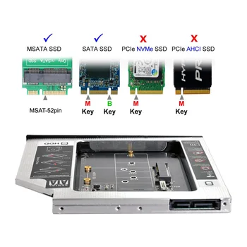 Jimier MSATA NGFF B / M anahtar SSD İnce SATA 13Pin Caddy Kılıf için 9.5 mm Evrensel Dizüstü Bilgisayar CD / DVD-ROM Optik Bay