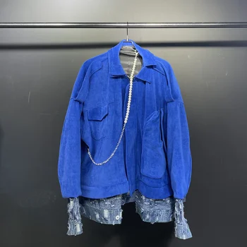 2024 Moda Kişilik Sahte İki Parçalı Yüksek Kaliteli Zarif Orijinal Tasarımcı erkek Ceket Şık Gevşek Ceket Sonbahar Sokak