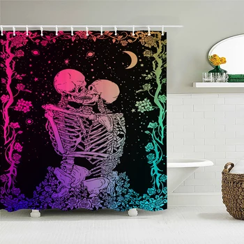 Komik İskelet Severler Duş Perdesi Dekor Su Geçirmez Kumaş Banyo Perdeleri Çiçek Kafatası Banyo Ekran ev duvar dekoru Bano