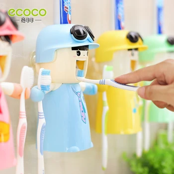 ECOCO Duvara Monte Otomatik Karikatür Diş Macunu Dağıtıcı Kız Çocuklar için Banyo Aksesuarları Seti Diş Fırçası Tutucu Duvara Monte Raf