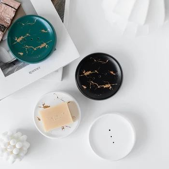 Nordic Bathroom Accessories Light Luxury Imitation Marble Stripe Ceramic Drain Soap Holder подставка для мыла мыльница для кухни