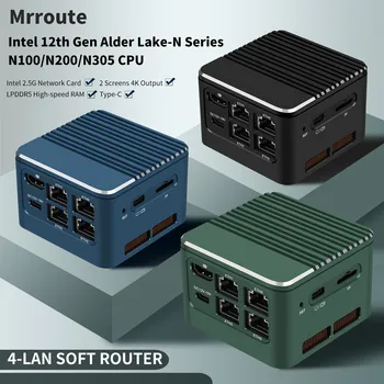 Mrroute MR-M1 Mini PC N100 DDR5 4C / 4 T, Mini Bilgisayar Dahili 16 GB LPDDR5 512 GB NVMe SSD, mikro PC 4 K Çift Ekran, 4 LAN, HTPC