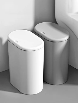 Iskandinav Beyaz çöp tenekesi kapaklı Plastik Oturma Odası Basın Su Geçirmez Basit Yaratıcı Büyük çöp kutusu Banyo Temizleme Araçları