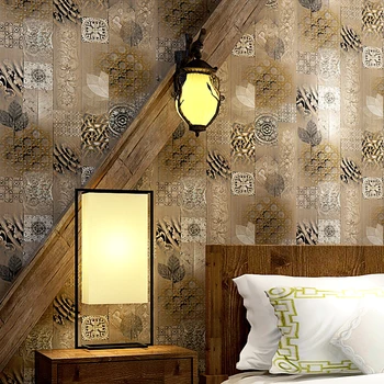 Çin Tarzı Vintage Ahşap duvar kağıtları Oturma Odası Yatak Odası Çalışma Odası Dekorasyon için Su Geçirmez Duvar Dekorasyonu