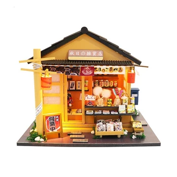 3D Ahşap Dollhouse Japon Tarzı Bakkal Miniaturas Mobilya ile DIY Bebek Evi Kiti Oyuncak Çocuklar için Doğum Günü Hediyesi