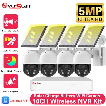 5MP 10CH WıFı NVR 100 % Telsiz Güneş PTZ Ev Güvenlik Pil Otomatik İzleme 4MP Kamera Sistemi Kablosuz CCTV gözetleme seti