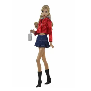 1/6 BJD Giysileri barbie bebek Giysileri Kırmızı Hoodie Kırpma Üst Kot Etek Kıyafetler Barbie Aksesuarları Oyuncaklar noel hediyesi 11.5