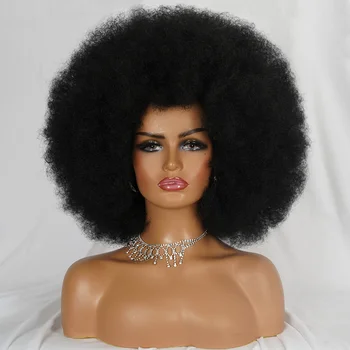 Yüksek Puf Afro kahküllü peruk kısa postiç Siyah Doğal Ombre Sentetik Saç Kadınlar İçin Parti Dans Kadın Kinly Culr Peruk