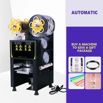 Kağıt Bardak Mühürleyen Yarı otomatik Bardak Yapıştırma Makinesi 95mm / 90mm Kabarcık Çay Kahve Paketleme Mühürleyen Basınçlı Kağıt Bardak Kapağı Makinesi