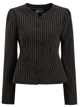 Kadın Bluz Siyah Şerit Zarif Ceketler Ofis Bayanlar Peplum Gömlek Tops Düğme Vintage Uzun Kollu Dış Giyim 3XL