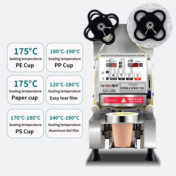 Ticari Otomatik Akıllı Paslanmaz Çelik Bardak Yapıştırma Makinesi 90/95 Kalibreli Plastik Bardak Mühürleyen Makinesi Süt Çay Dükkanı İçin