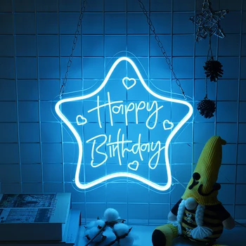 28cm Mutlu Doğum Günü Neon Burcu ışık çocuk Parti Dekor Şeffaf Esnek Backboard Masa Süsleme Gece Lambası İşareti hediye