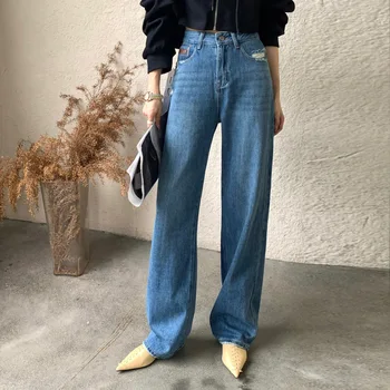 Rahat Kadın Yıkanmış Kot Vintage Orta Bel Kadınlar için Zarif Kot Pantolon 2023 İlkbahar Yaz Kore Moda Kot Pantolon Pantolon